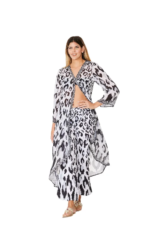 Winter dresses for cold weather704-D Leopard Duster Black and White