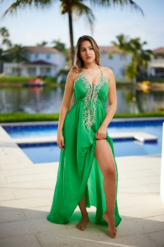 Solid color dresses for womenRoman goddess green