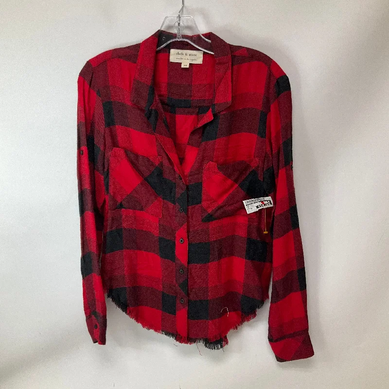 High-street women's topsTop Long Sleeve By Cloth And Stone In Red Plaid, Size: Xs