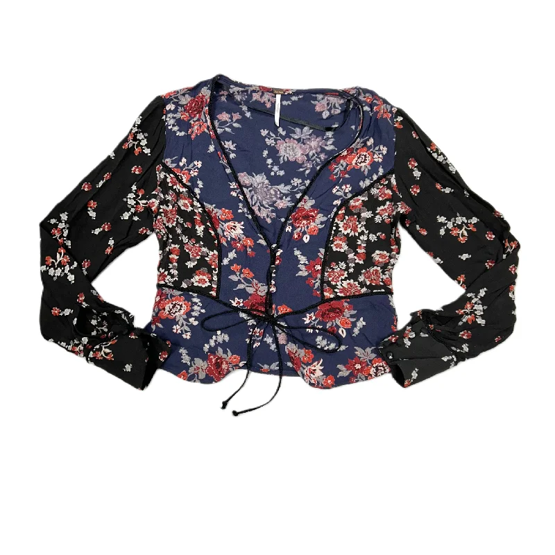 Leather-look women's topsTop Long Sleeve By Free People In Floral Print, Size: S