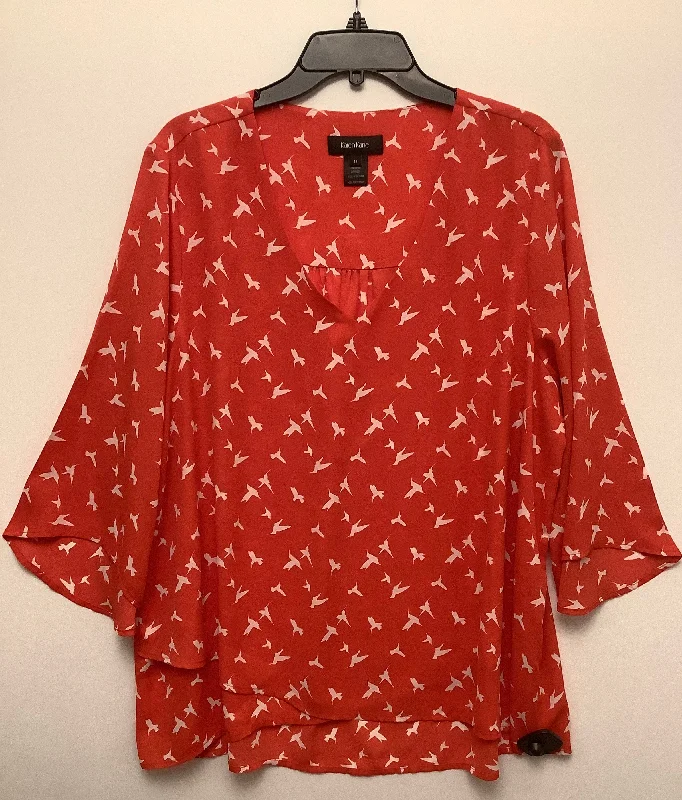 Peter Pan collar women's topsTop Long Sleeve By Karen Kane In Red, Size: 1x