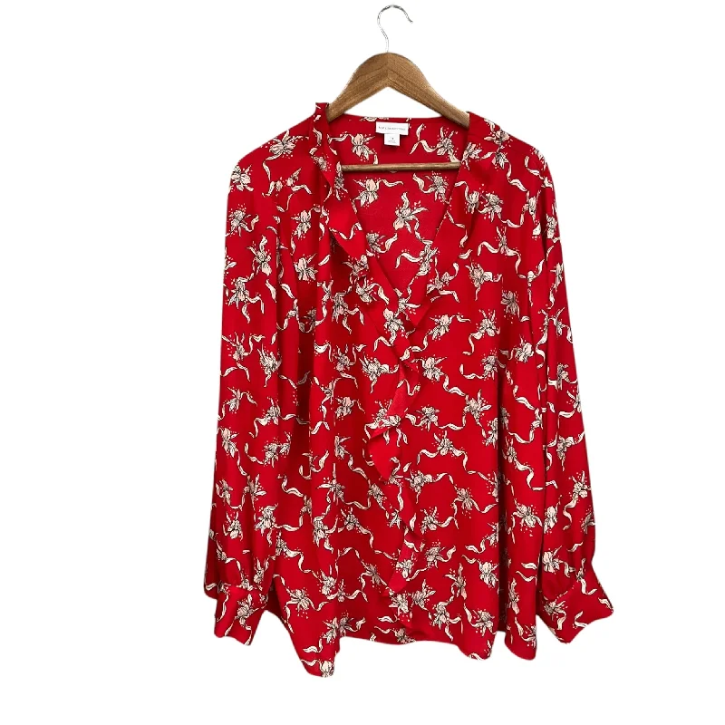 Affordable women's topsTop Long Sleeve By Liz Claiborne In Red & White, Size: 3x