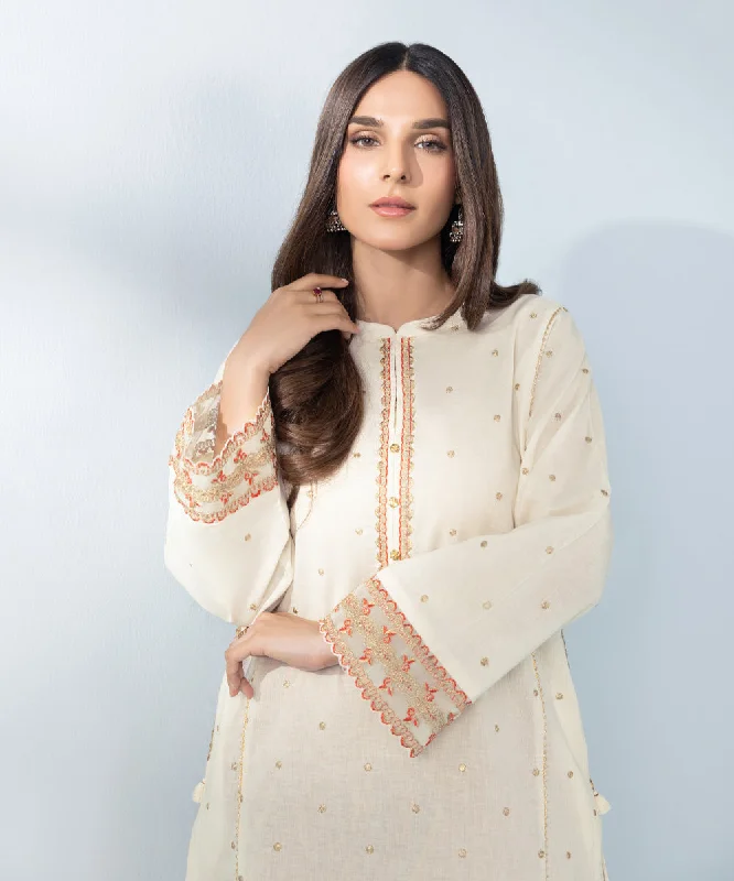 Handmade women's tops2 Piece - Embroidered Khaddar Suit