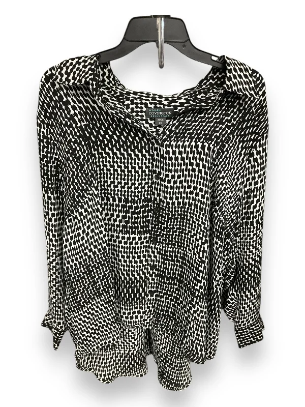 Designer women's topsBlouse Long Sleeve By Covington In Black White, Size: 3x