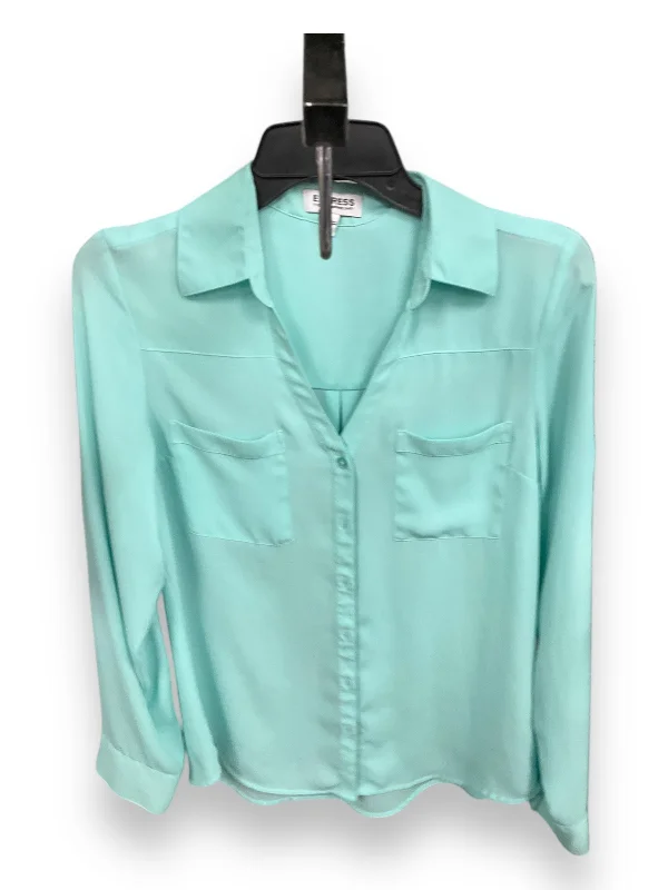 Machine-washable women's topsBlouse Long Sleeve By Express In Aqua, Size: S