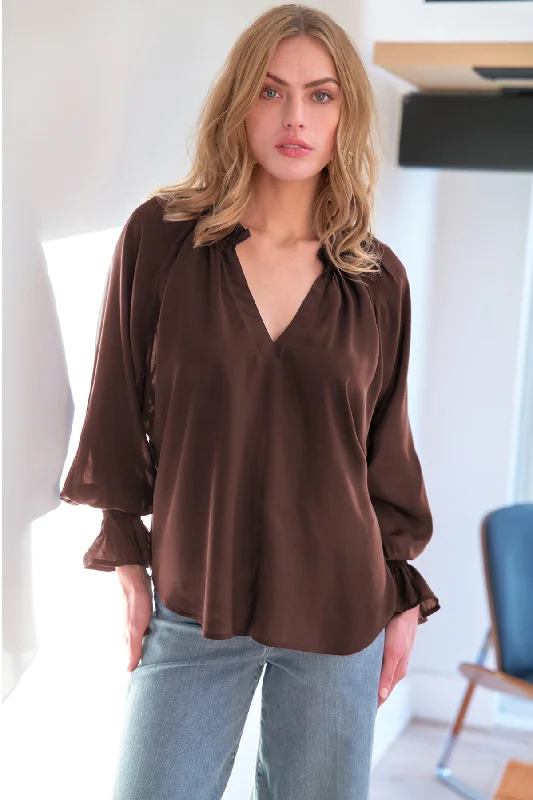 Athletic women's topsCandace Viscose Voile Popover Top Espresso Brown