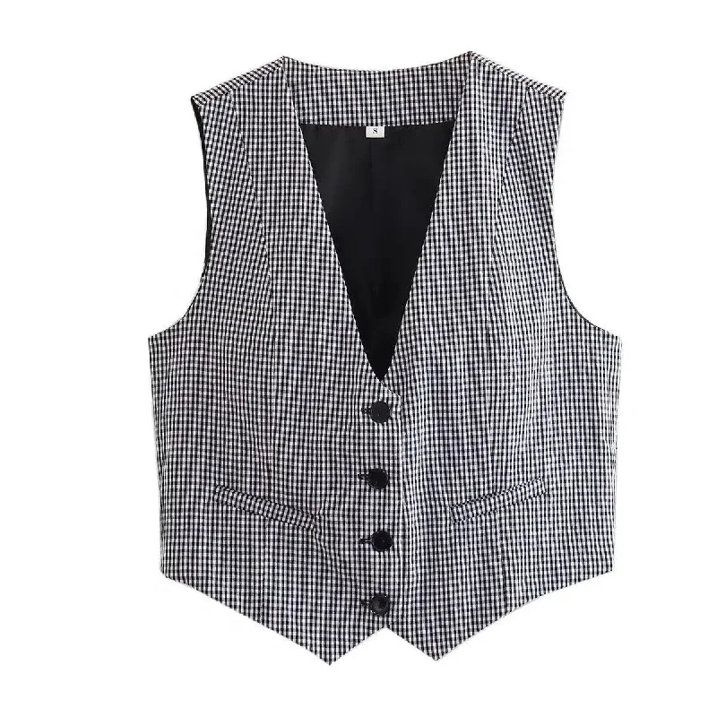 Bohemian women's topsGingham Print Statement Vest Tops