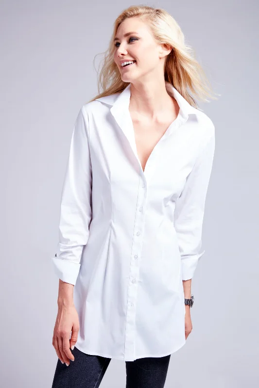 Turtleneck women's topsKaylynn Tailored Button Down White Tunic Blouse