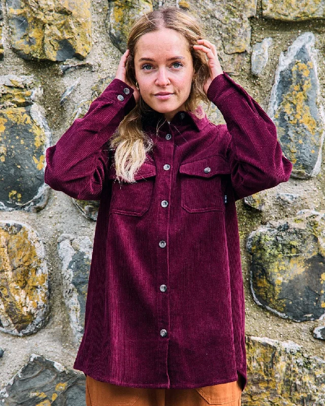 Lightweight women's topsMaddox  - Womens Loose Corduroy Shacket - Burgundy