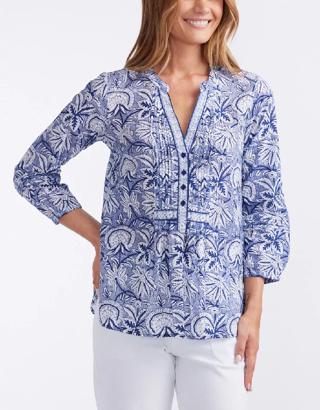 Teal women's topsNatalie Cotton Blouse - Malta Navy